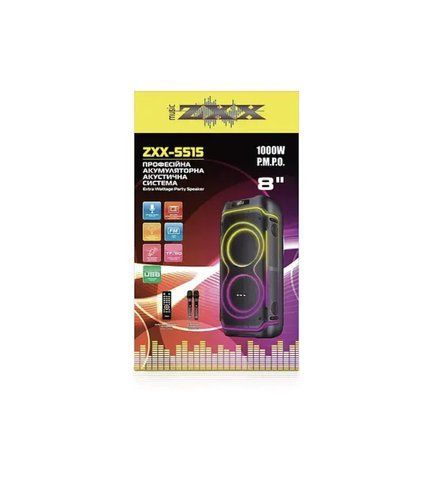 Акустична переносна колонка ZXX-5515/ 6736 60Вт 8" 74х34х30см TWS/FM/USB/TF/BT/REC/LED/2MIC (1) 6736 ZXX 5515 фото