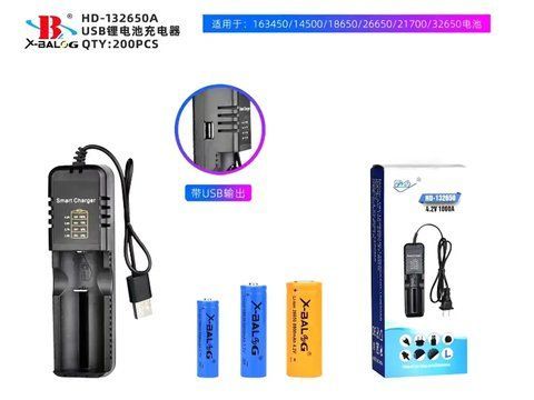 Зарядний пристрій USB 1x14500/18650/26650 мережевий шнур HD-132650A/ 7212 (200) 7212 HD 132650A фото