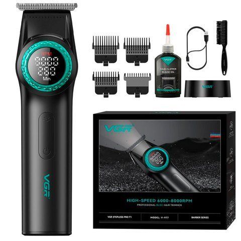Тример акумуляторний VGR V-977 BLACK, регулювання потужності 6000 - 8000 RPM, 2500 mAh, 4 насадки V 977 фото