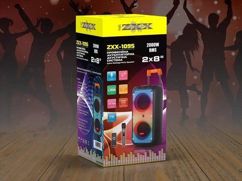 Акустична переносна колонка ZXX-1095/ 6297 80Вт 2x8" TWS/FM/USB/TF/BT/REC/LED/MIC/ДК (1) 6297 ZXX 1095 фото