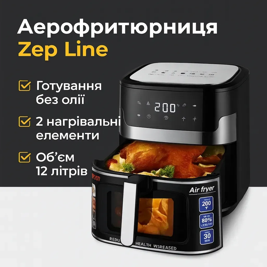 Аерофритюрниця Zepline ZP-109A 12л 4200Вт чорна фото 2