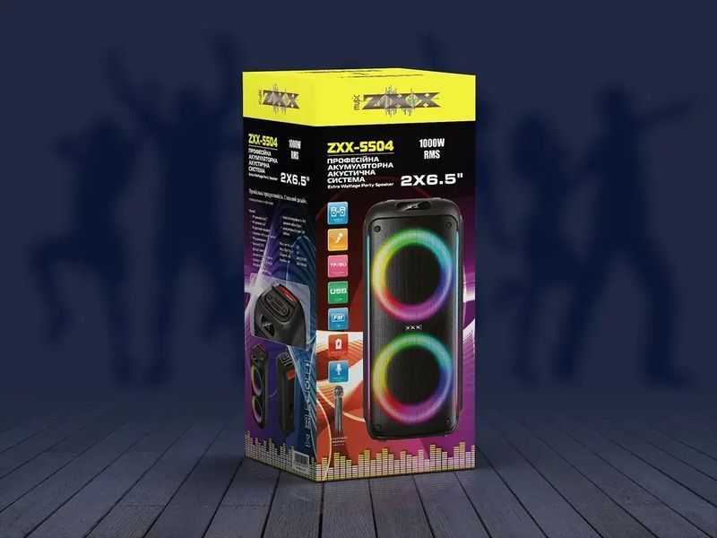 Акустична переносна колонка ZXX-5504/6438 1000Вт 2x6,5" 240х235х545мм (1) 6438 ZXX 5504 фото