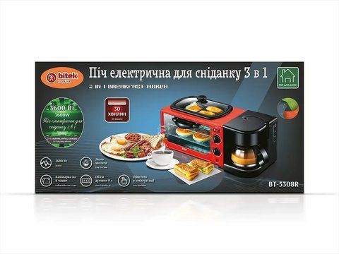 Піч електрична для сніданку 3 в 1 3600Вт BITEK BT-5308R/ 6550 (2) 6550 BT 5308 RED фото