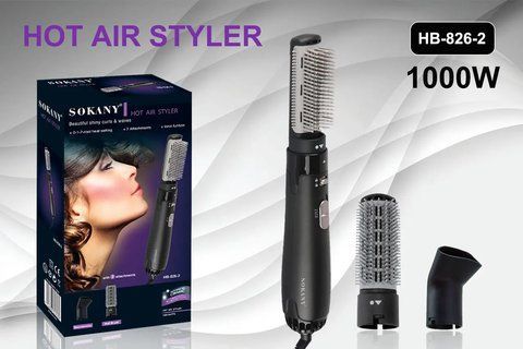 Фен щітка для волосся Sokany HB-826-2 1000 Вт Чорна, 3 режими швидкості, 2 насадки (40) HB 826-2 фото