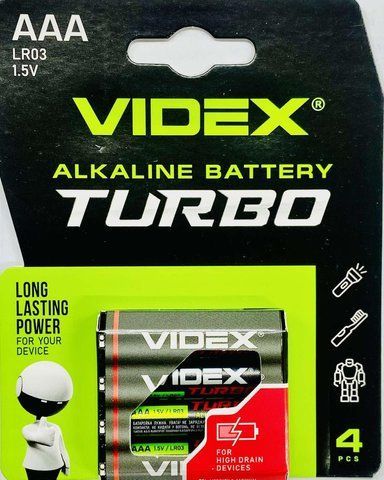 ULR03-4B 27021 Батарейка щелочная Videx LRO3/AAA Turbo 4pcs BLISTER (40шт/кор, 720шт/ящ) VD LR3 TURBO 2349 фото