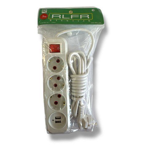 Удлинитель с выключателем RLFR-3m 0308/ 10A*3M*3 розеток+ 2 USB (60 шт) 0308 RLF 3 USB фото