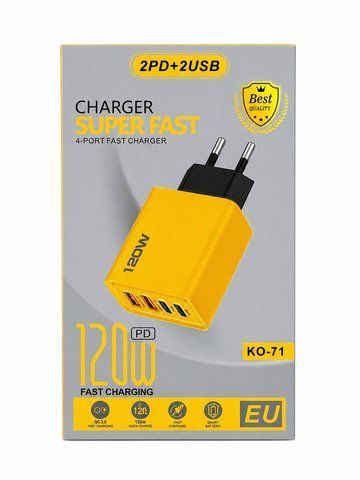 Адаптер с 220V на 2-USB и 2-Type-C, (120ватт), быстрая зарядка в упаковке 120W KO-71 (300) SZU KO 71 фото
