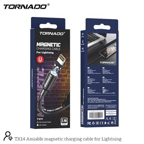 USB-L TORNADO TX14 Magnetic (2.4A/1m) Lighting, iphone black TX 14 iphone фото