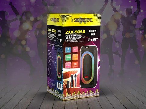 Акустична переносна колонка ZXX-9098/ 5961 80Вт 2x8" USB/TWS/TF/REC/LED/EQ/BT/2MIC/ДК (1) 5961 ZXX 9098 фото