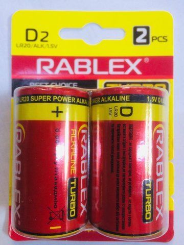 Батарейка Rablex Turbo щелочная на блистере LR20/ /D /1.5V/2шт (2/24/144) RB LR20 Turbo BLISTER фото