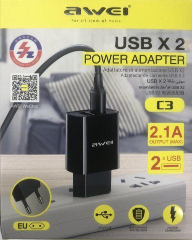Адаптер 2 usb AWEI С3 ART 8745 (120 шт/ящ) 8745 C3 фото