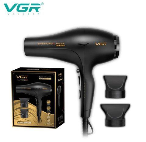 Фен професійний VGR V-406 BLACK, 3 рівні обдування, 3 рівні температури, 2 насадки, 3 V 406 фото