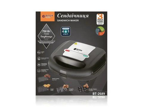 Сендвічниця 4 в 1 750Вт BITEK BT-2689/ 7120 (6шт) 7120 BT 2689 фото