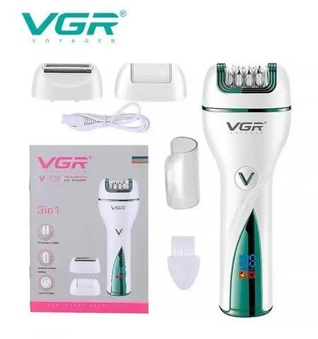 Епілятор VGR V-728 - 3 в 1, дисплей, триммер + епілятор + бритва, USB зарядка (40) V 728 фото