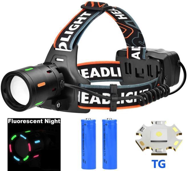 Фонарь налобный NIGHT VISION FLUORESCENCE BL-T207-TG, 2x18650, 1 режим, ЗУ Type-C, zoom BL T207 фото