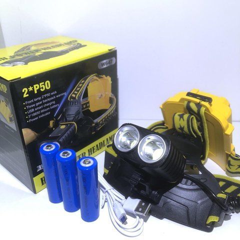 Налобный фонарь на 3 аккумулятора 18650*3 P50 USB*Type C W-647 (60) W 647 фото