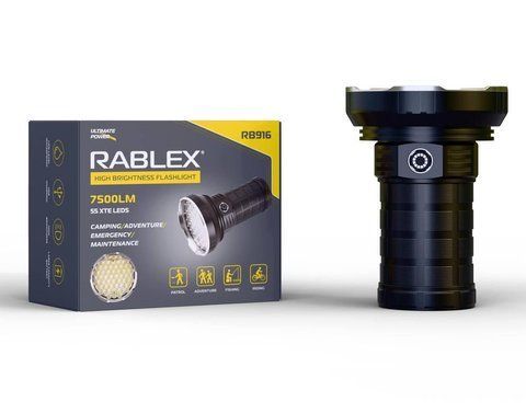 Фонарик ручной алюминиевый мощный Rablex RB 916 55LED, 7500LM, 4*18650, зарядка type-c/36 RB 916 фото