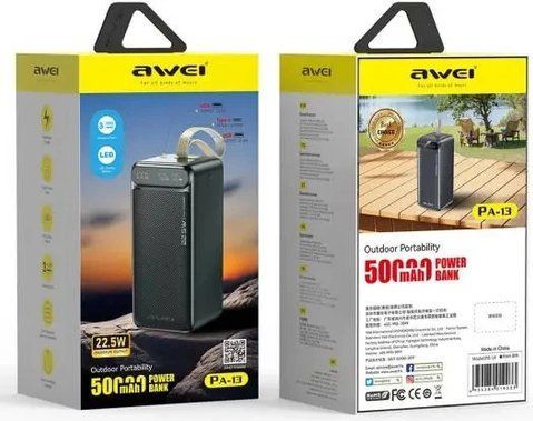 Портативний павербанк Awei PA-13 50000mAh/ 9913 PD 22.5W та підтримкою (10) 9913 PA 13 50000mAh фото
