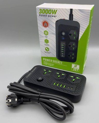 Сетевой фильтр J07 3000W (3*220V+4USB+2*Type-C) J 07 фото