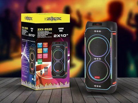 Акустична переносна колонка ZXX-5520/ 6500 100Вт 2x10" TWS/FM/USB/TF/BT/REC/LED/2MIC/ДК (1) 6500 ZXX 5520 фото